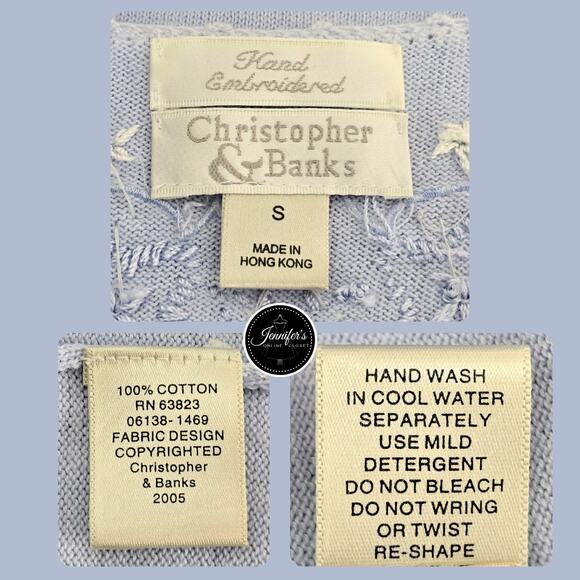 Christopher & Banks Light Blue Embroidered and Beaded 3/4 Sleeve Sweater Size S - Picture 10 of 12